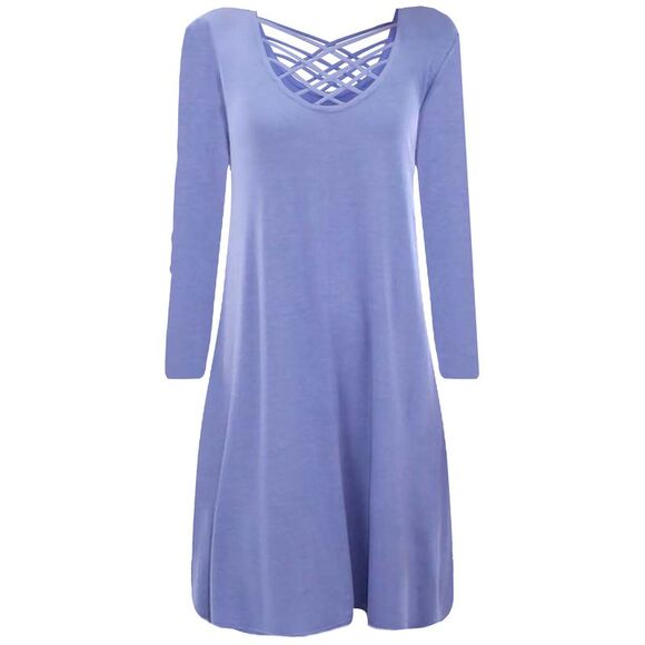 Light Blue Criss Cross Neckline Swing Dress - Picture 1 of 4